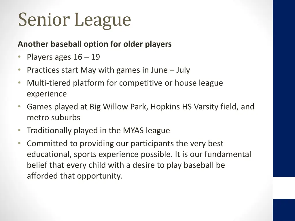 senior league