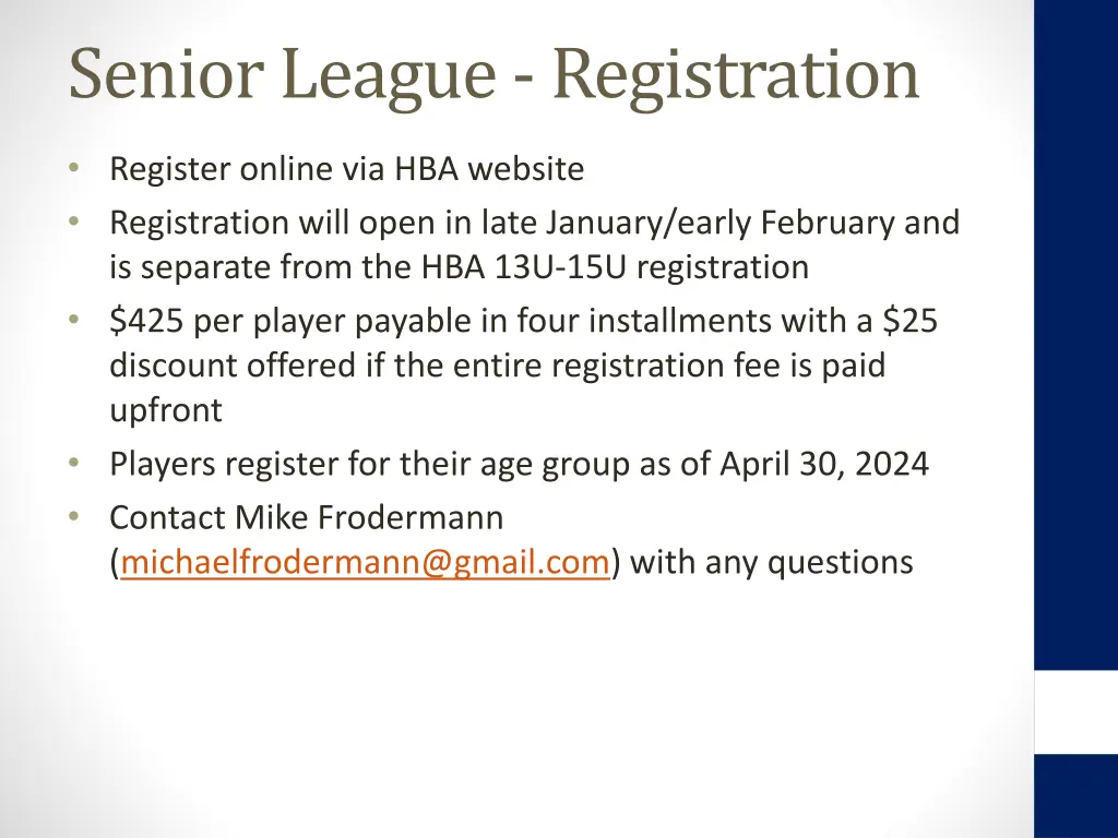 senior league registration