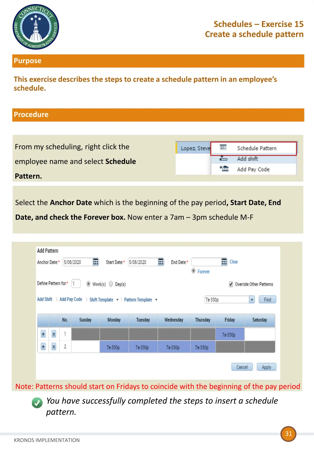 schedules exercise 15 create a schedule pattern