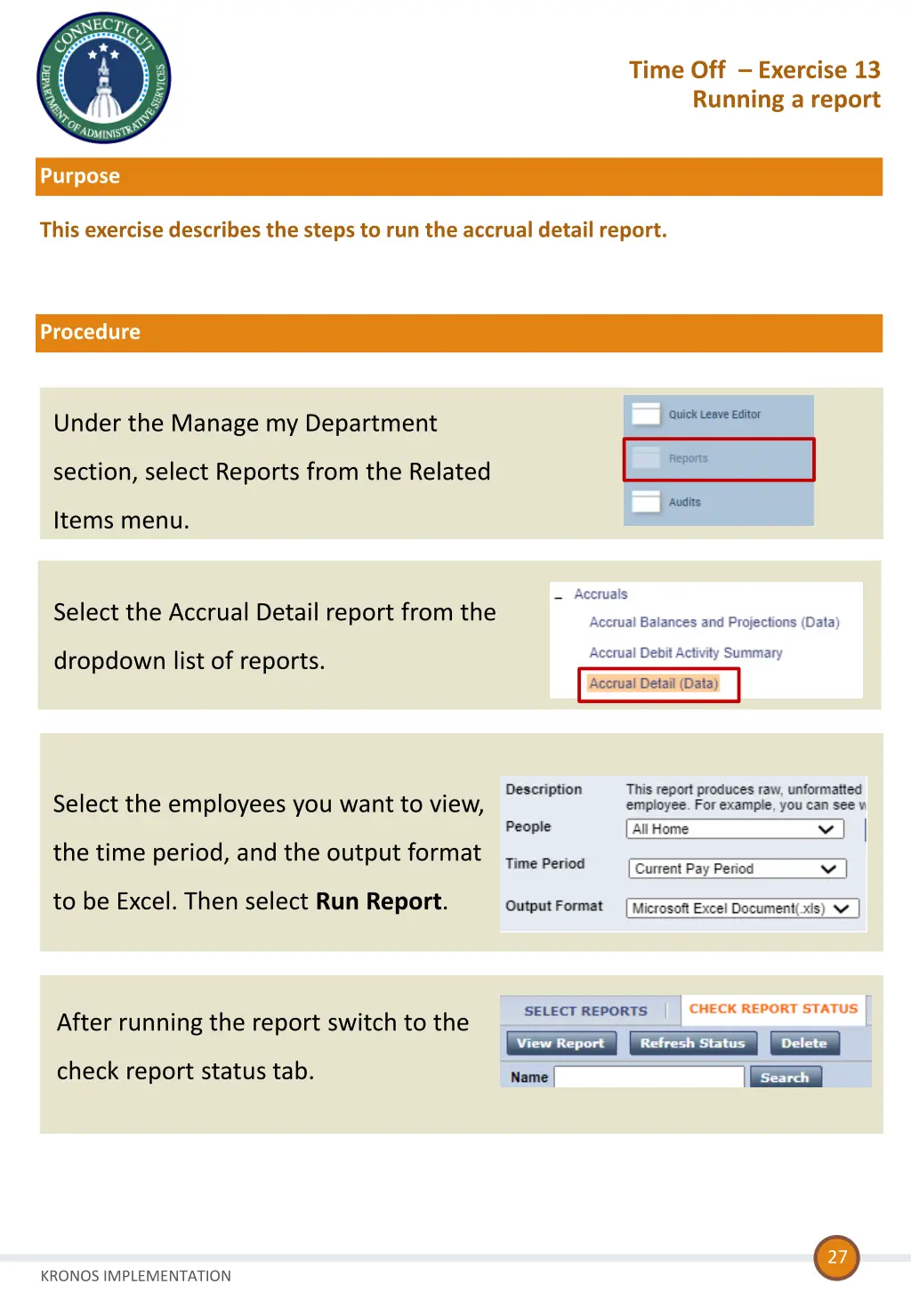 time off exercise 13 running a report