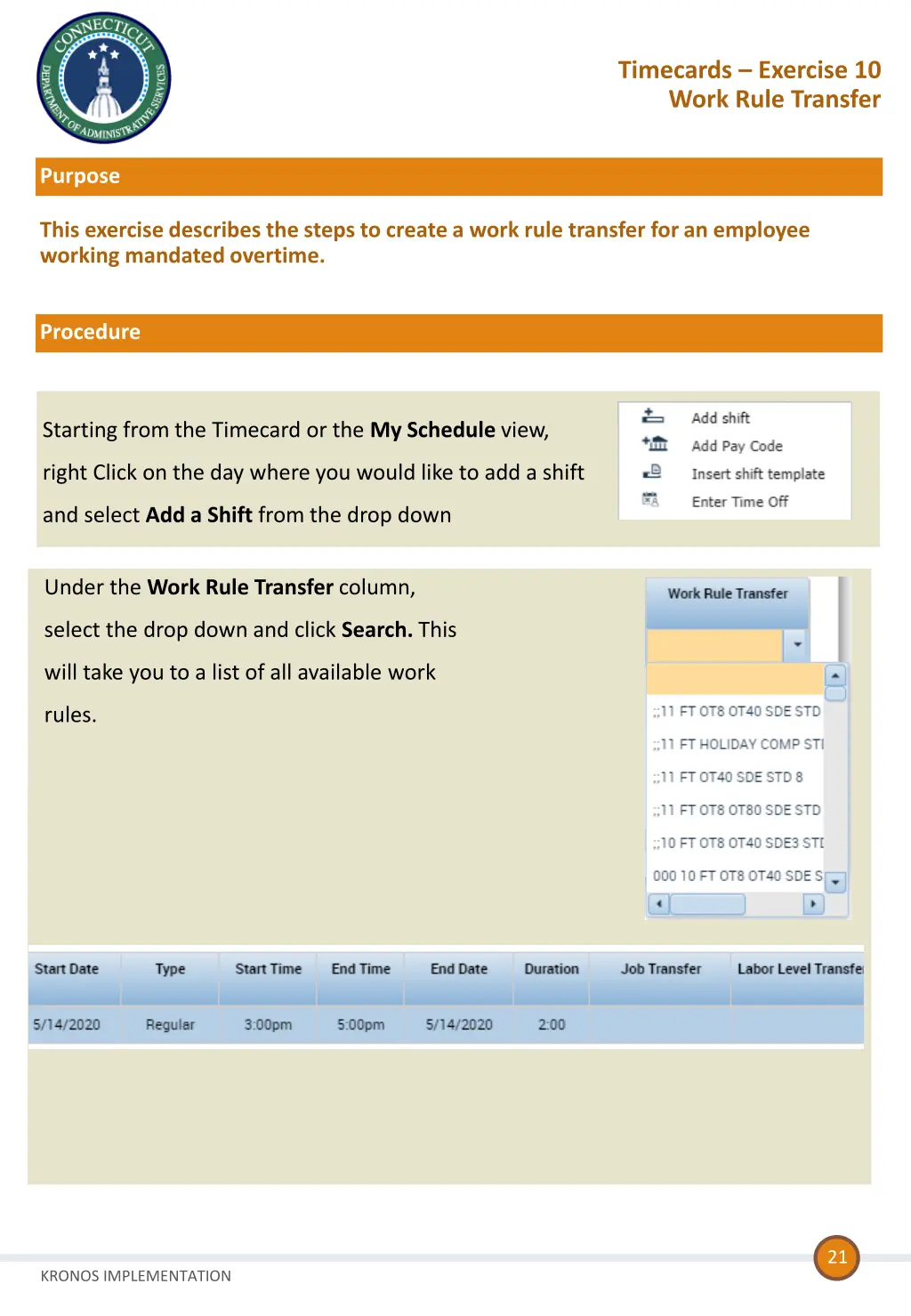 timecards exercise 10 work rule transfer