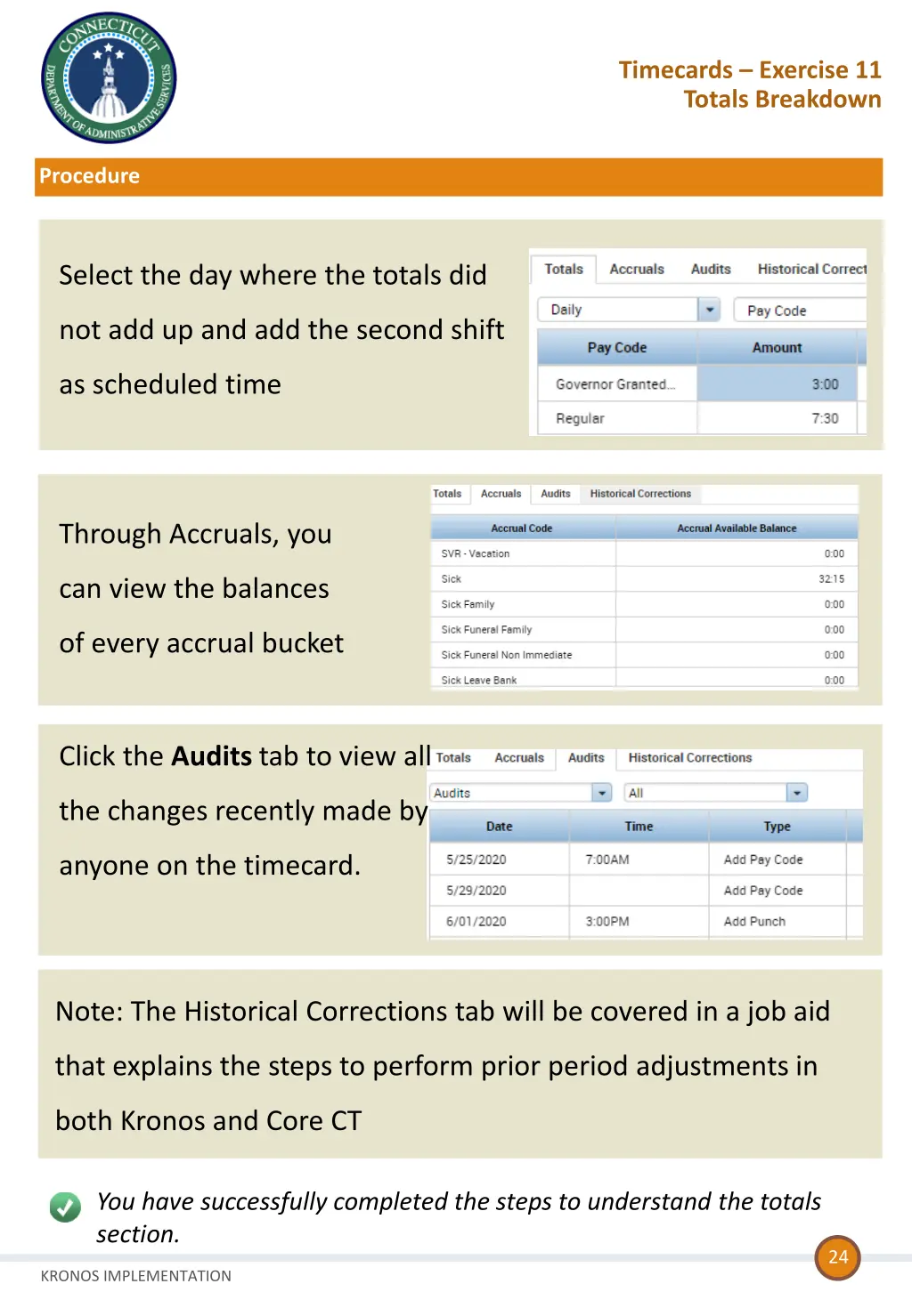 timecards exercise 11 totals breakdown 1