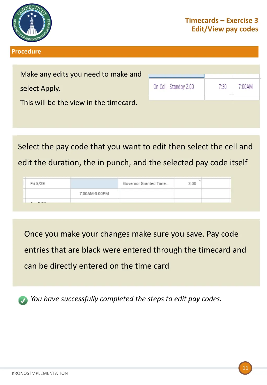 timecards exercise 3 edit view pay codes 1