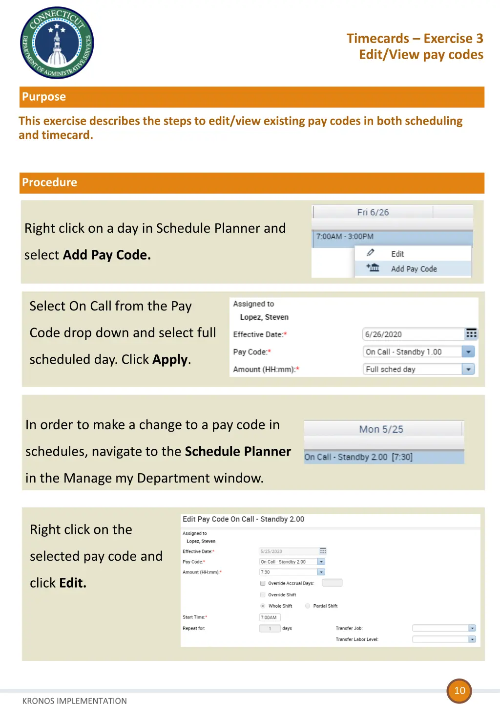 timecards exercise 3 edit view pay codes