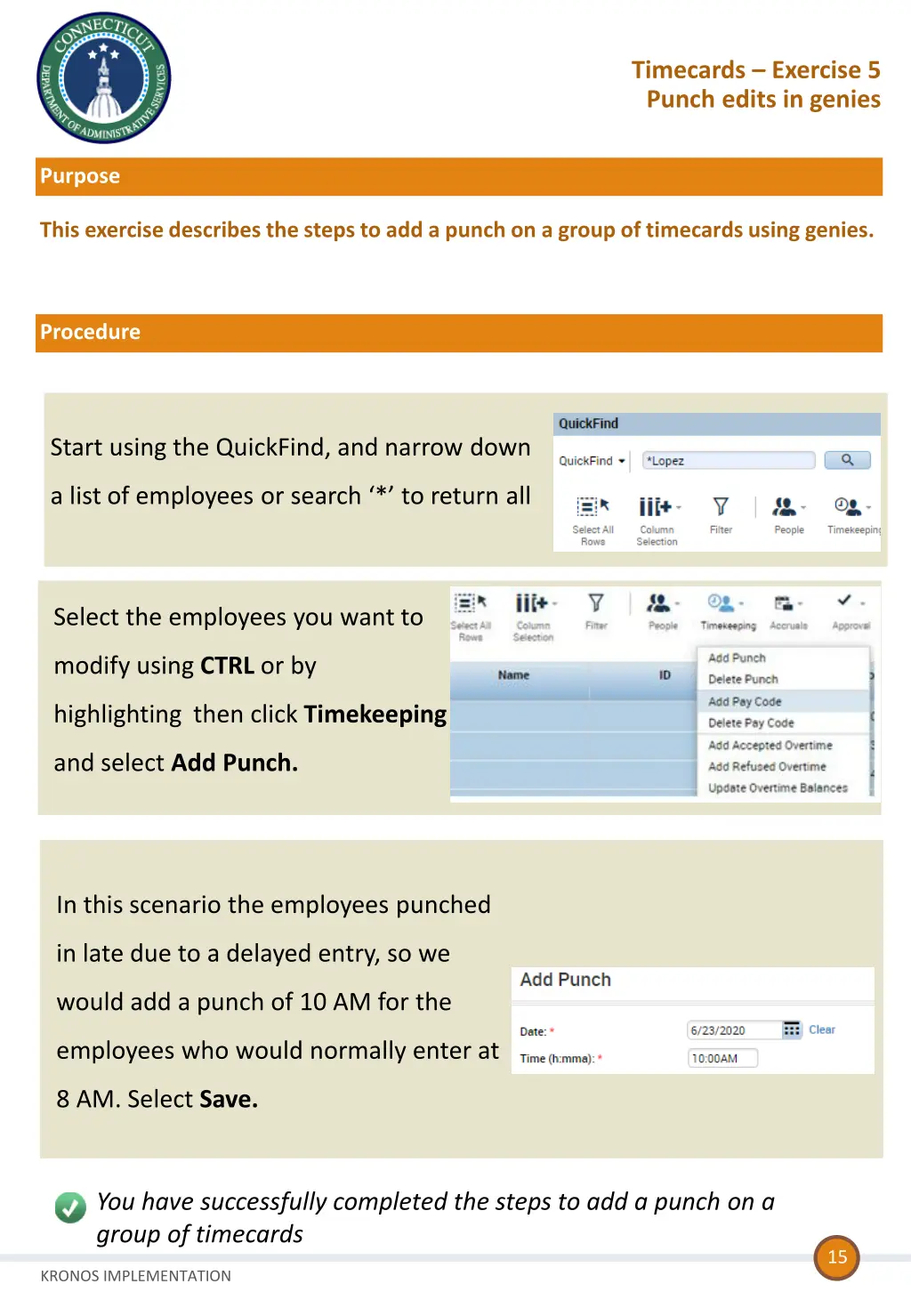 timecards exercise 5 punch edits in genies