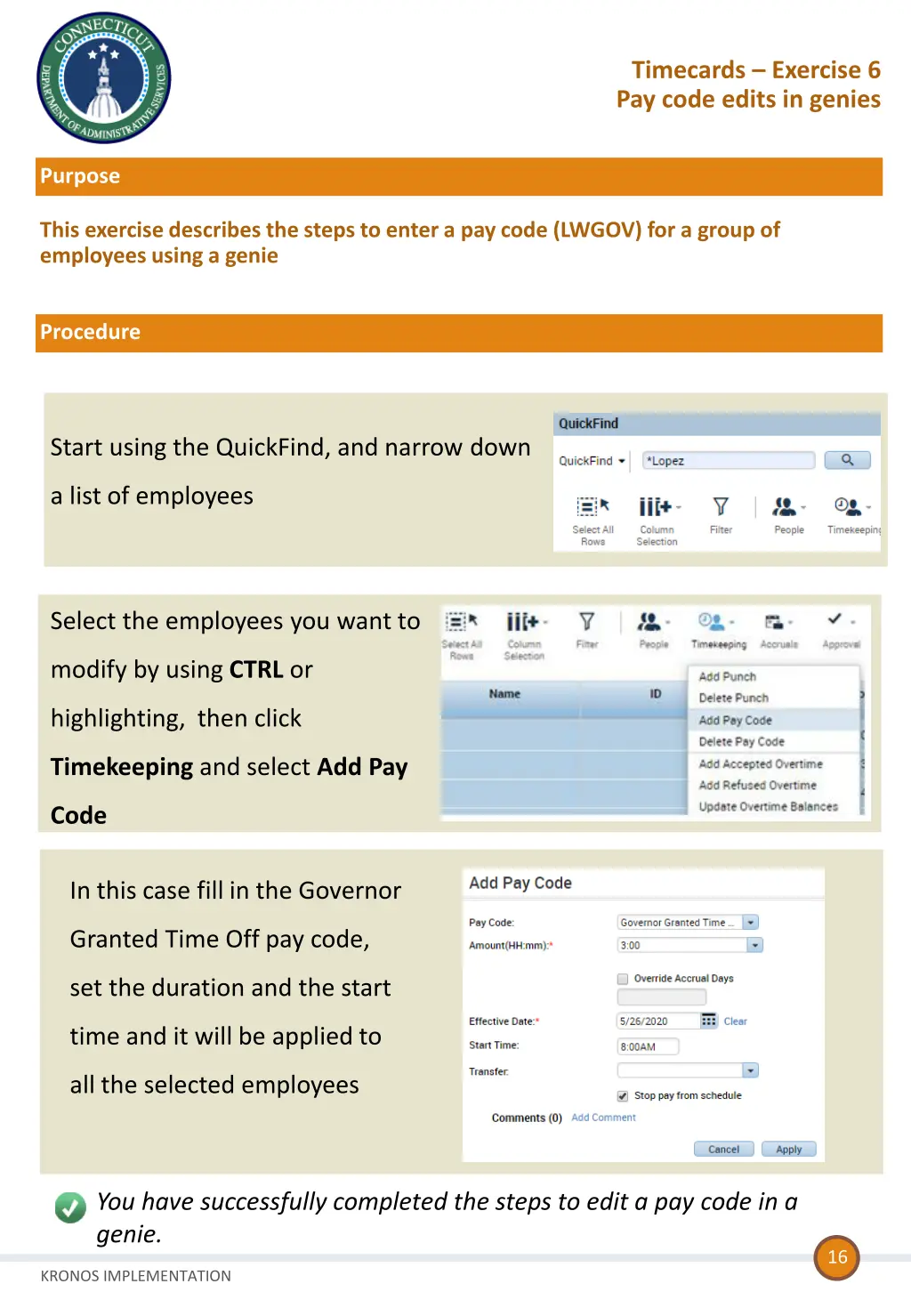 timecards exercise 6 pay code edits in genies