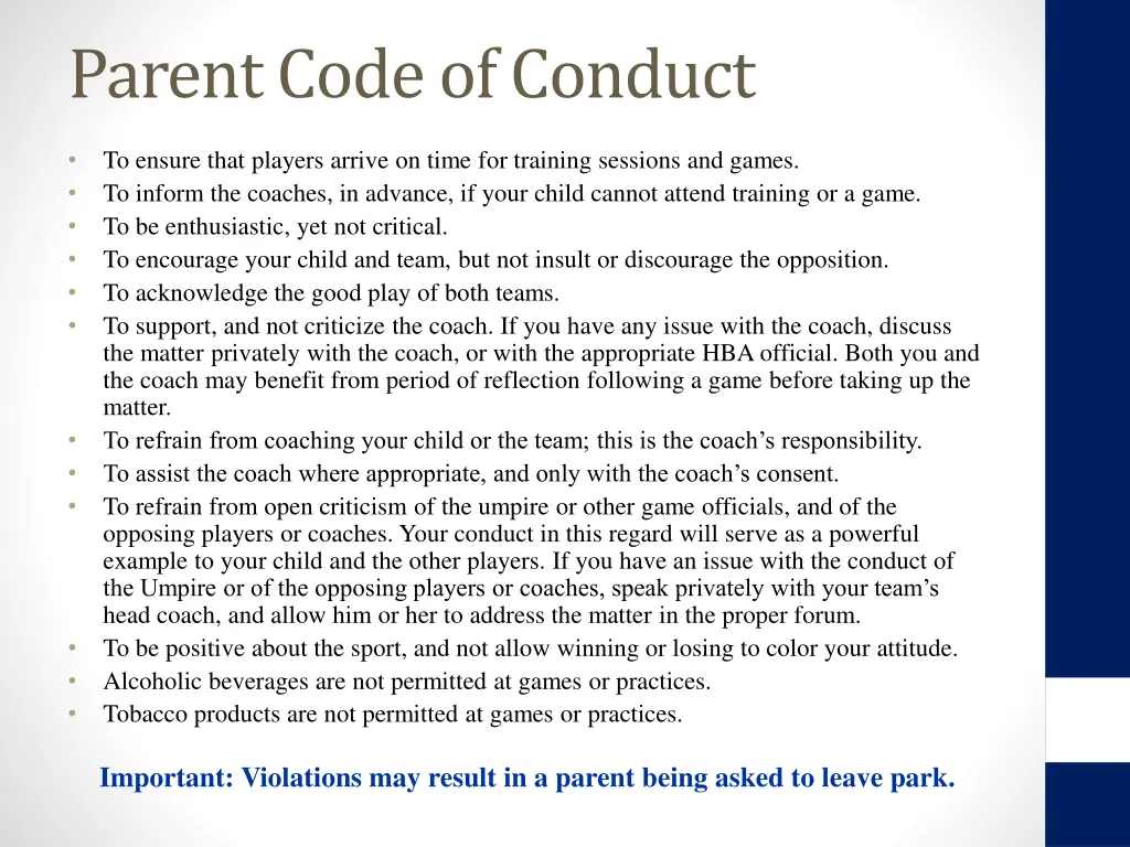 parent code of conduct