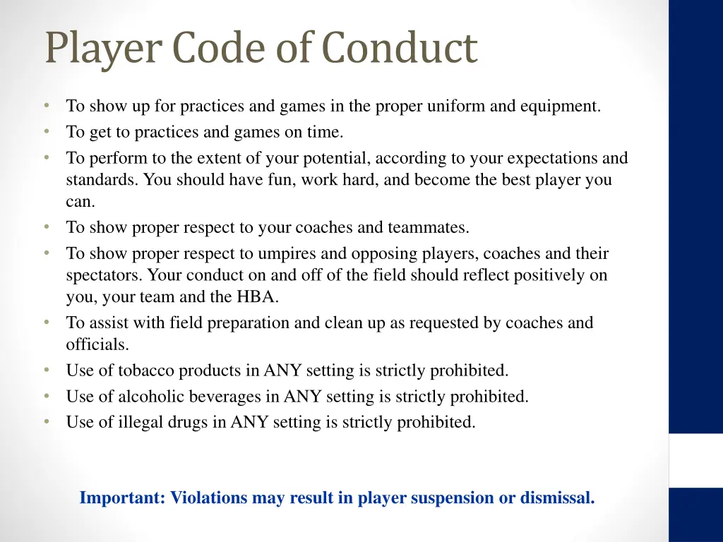 player code of conduct