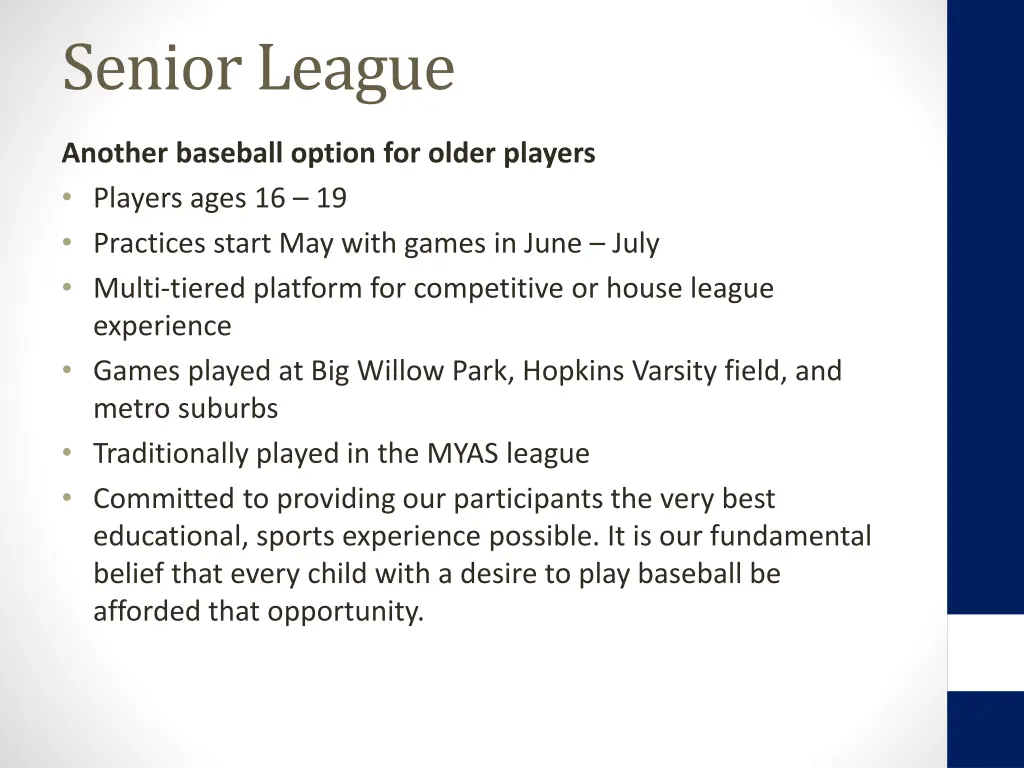 senior league