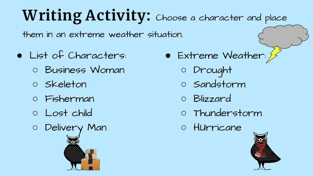 writing activity choose a character and place