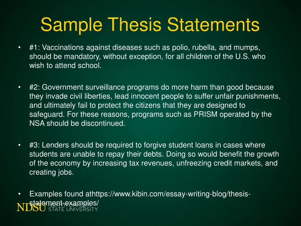 sample thesis statements