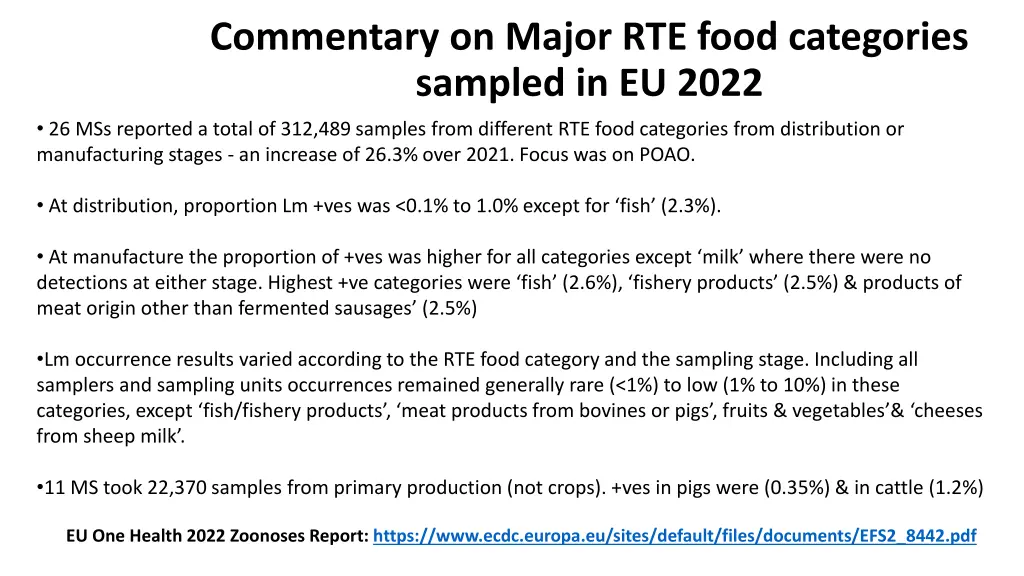 commentary on major rte food categories sampled