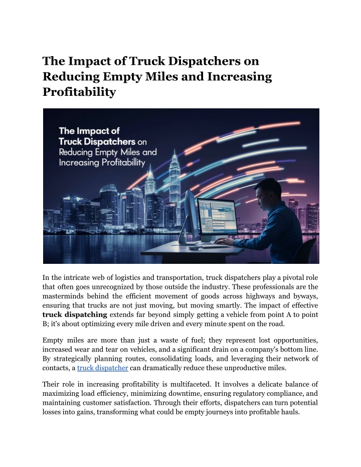 the impact of truck dispatchers on reducing empty