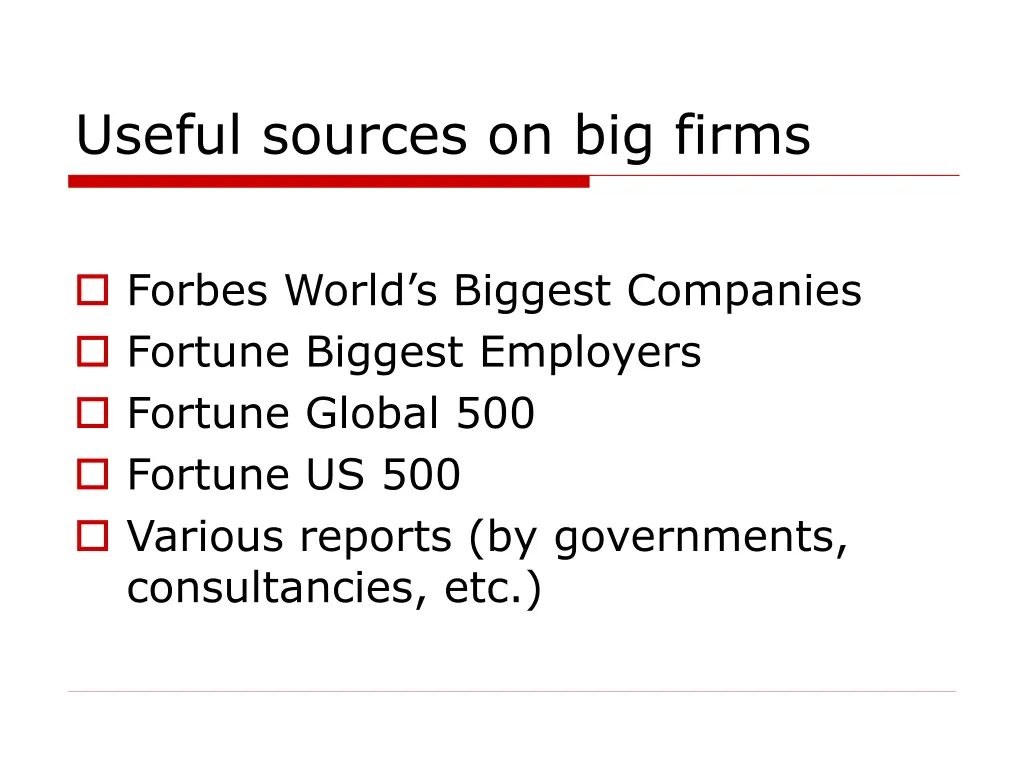 useful sources on big firms