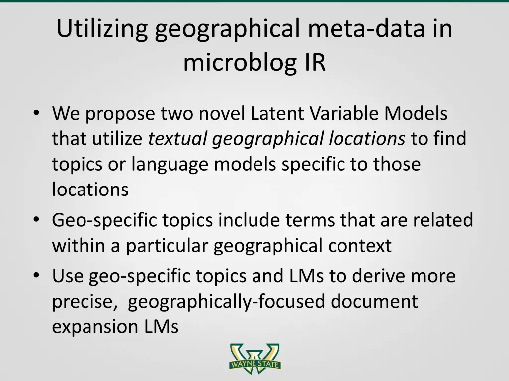 utilizing geographical meta data in microblog ir 1