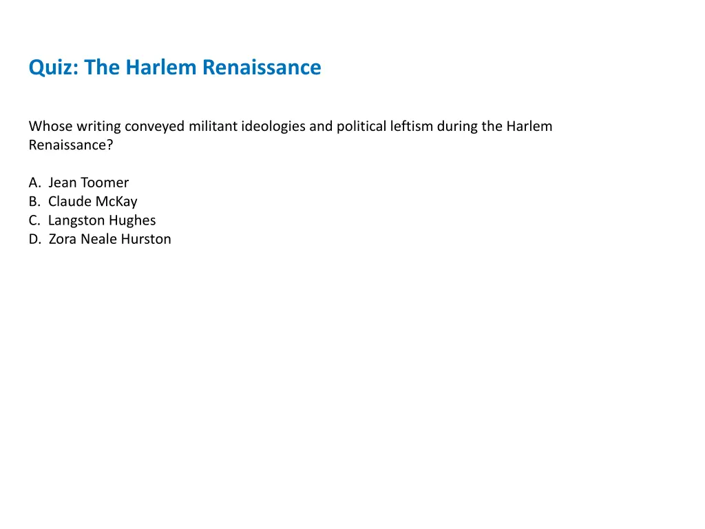 quiz the harlem renaissance