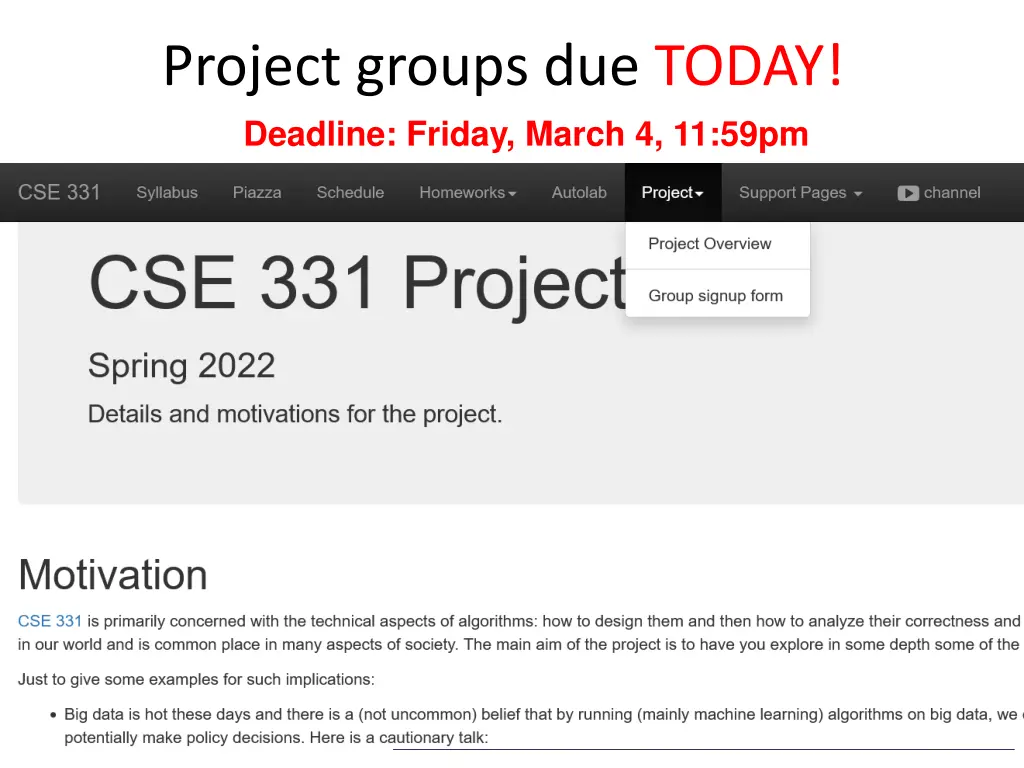 project groups due today deadline friday march