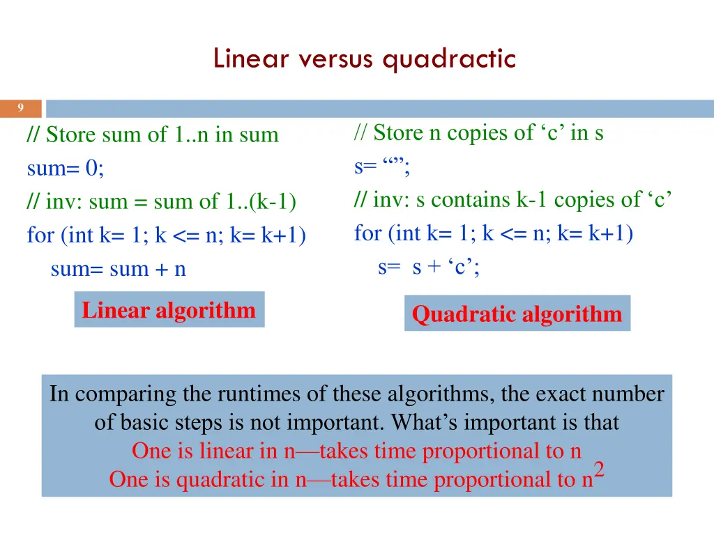 linear versus quadractic