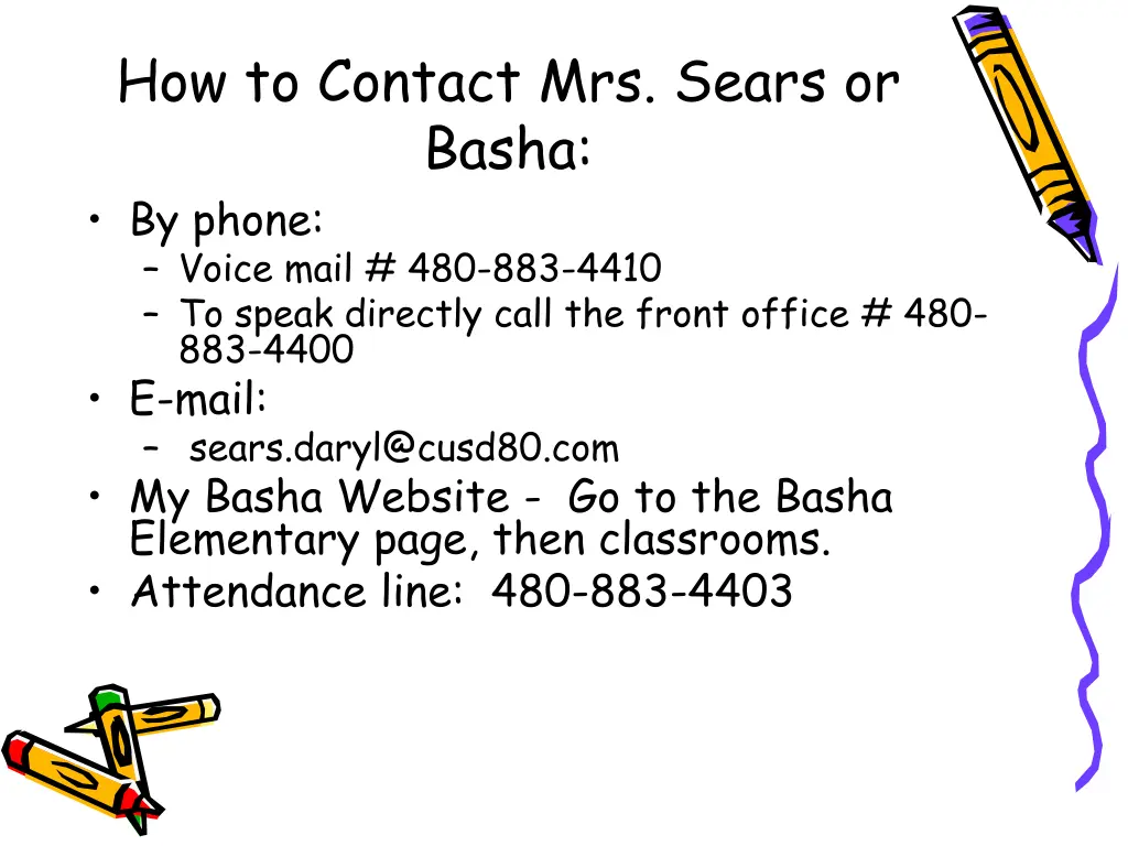 how to contact mrs sears or basha by phone voice