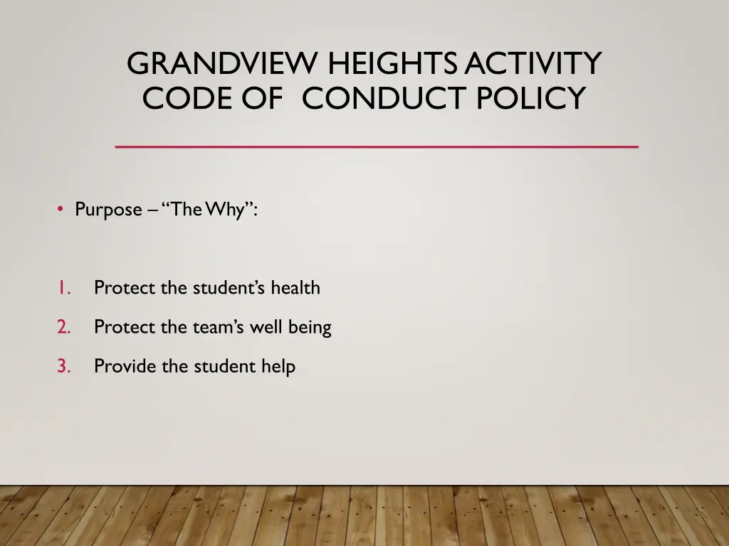 grandview heights activity code of conduct policy