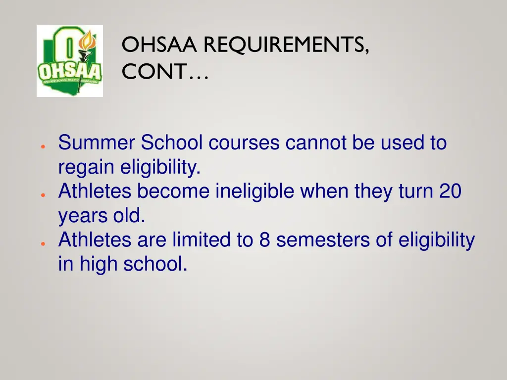 ohsaa requirements cont