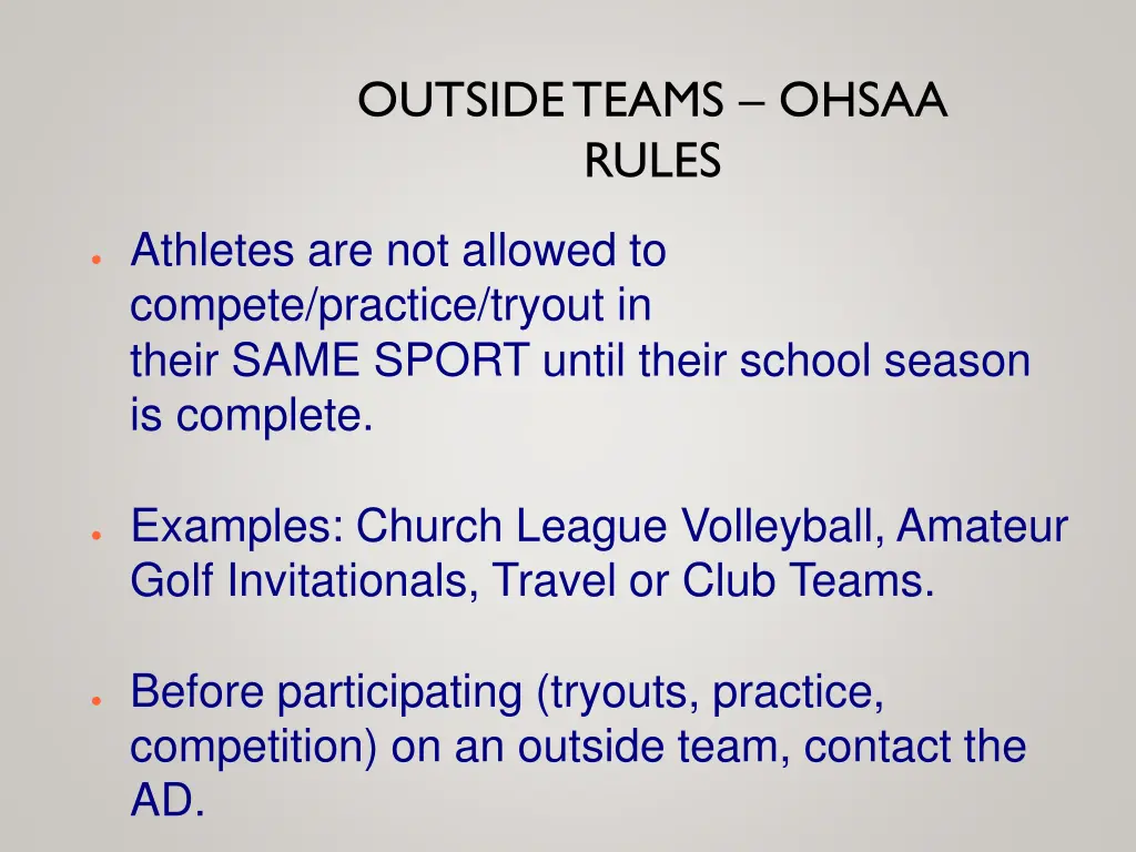 outsideteams ohsaa rules