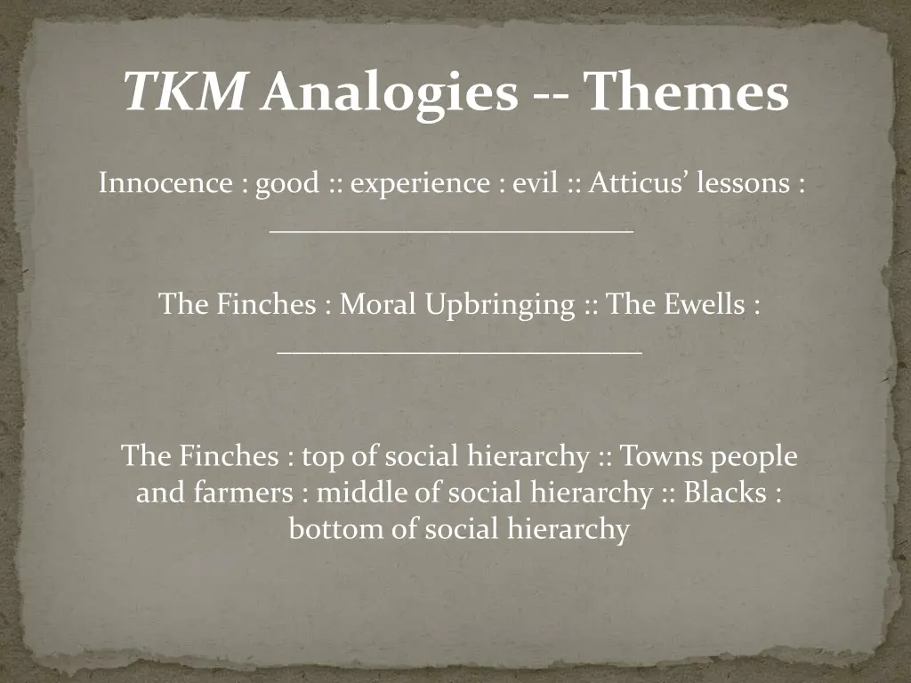 tkm analogies themes