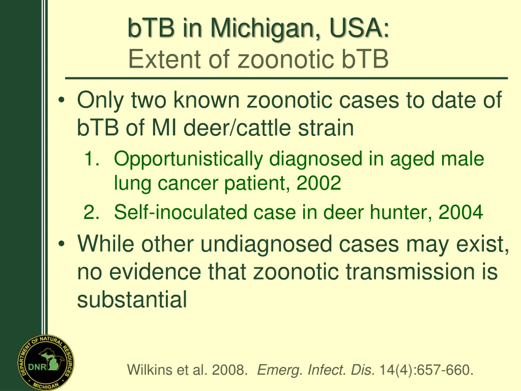 btb in michigan usa extent of zoonotic btb