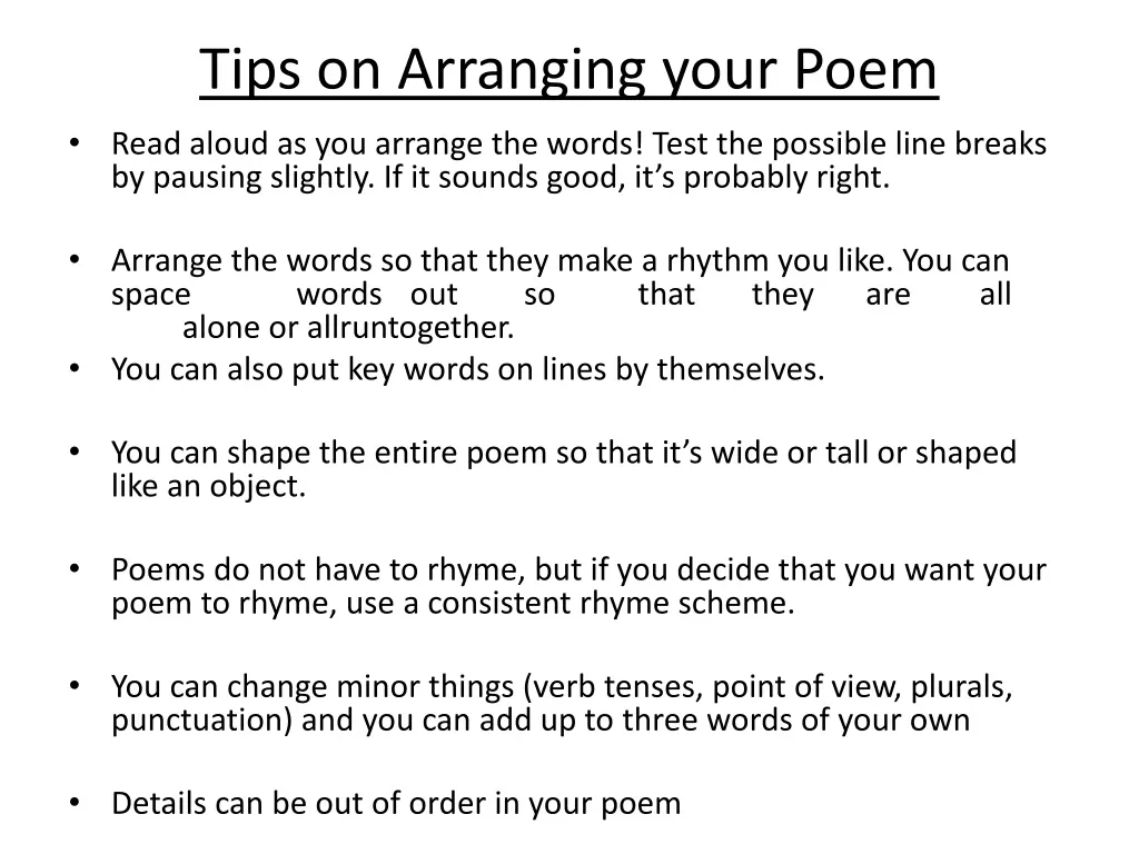 tips on arranging your poem