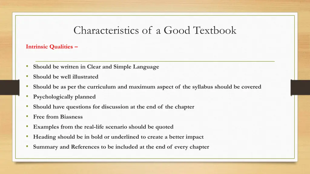 characteristics of a good textbook