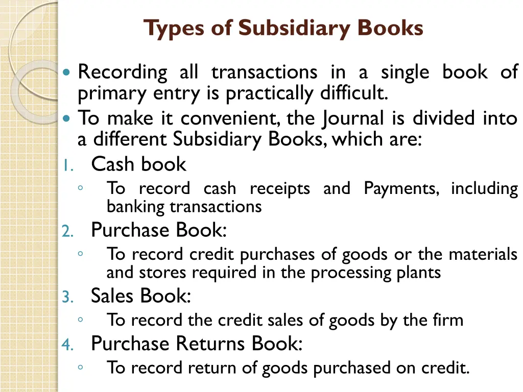 types of subsidiary books