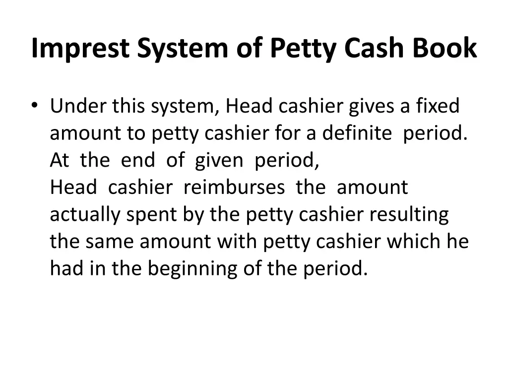 imprest system of petty cash book