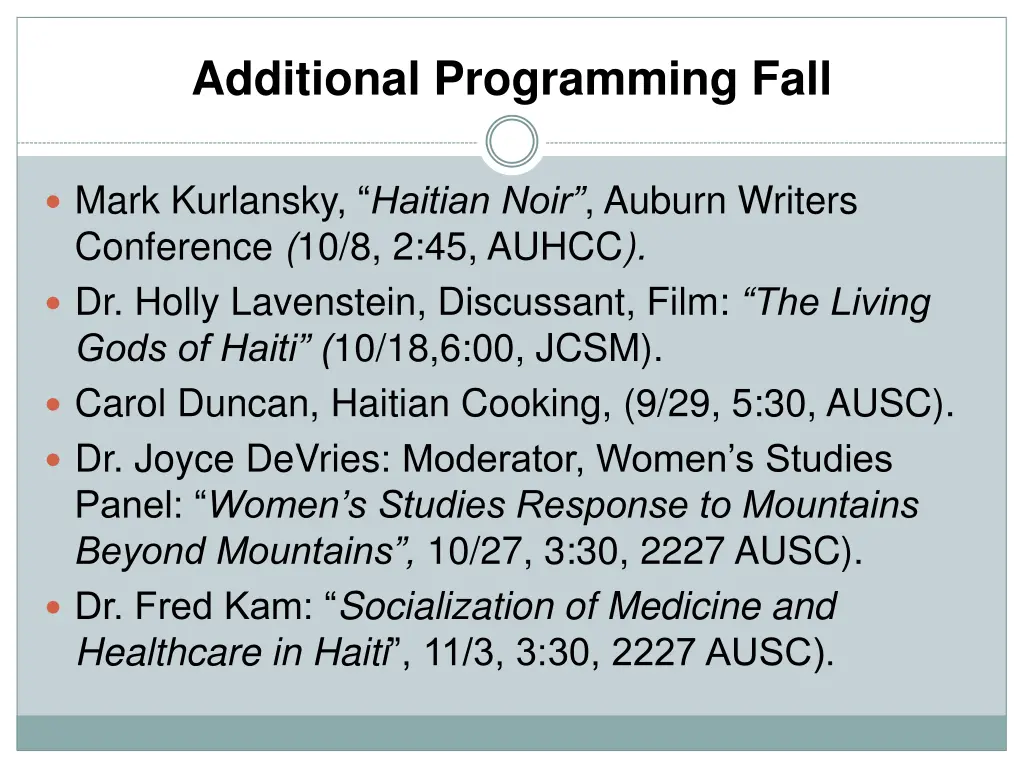 additional programming fall