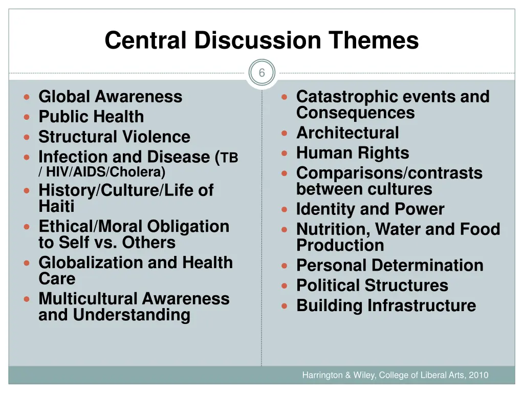 central discussion themes