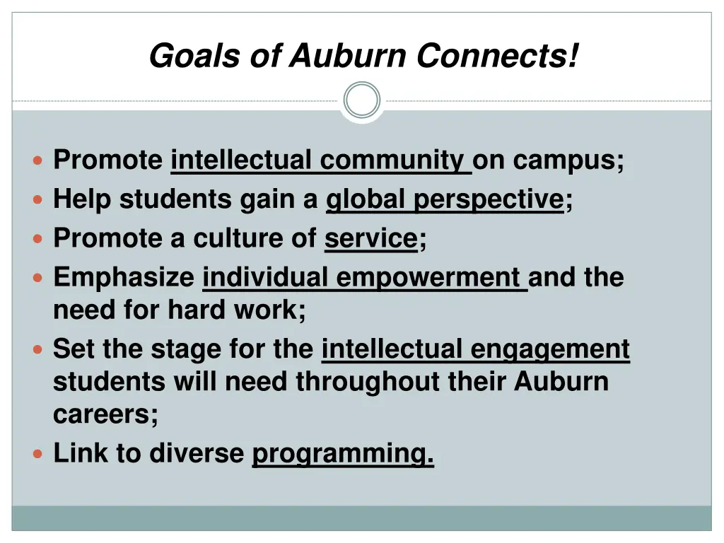 goals of auburn connects