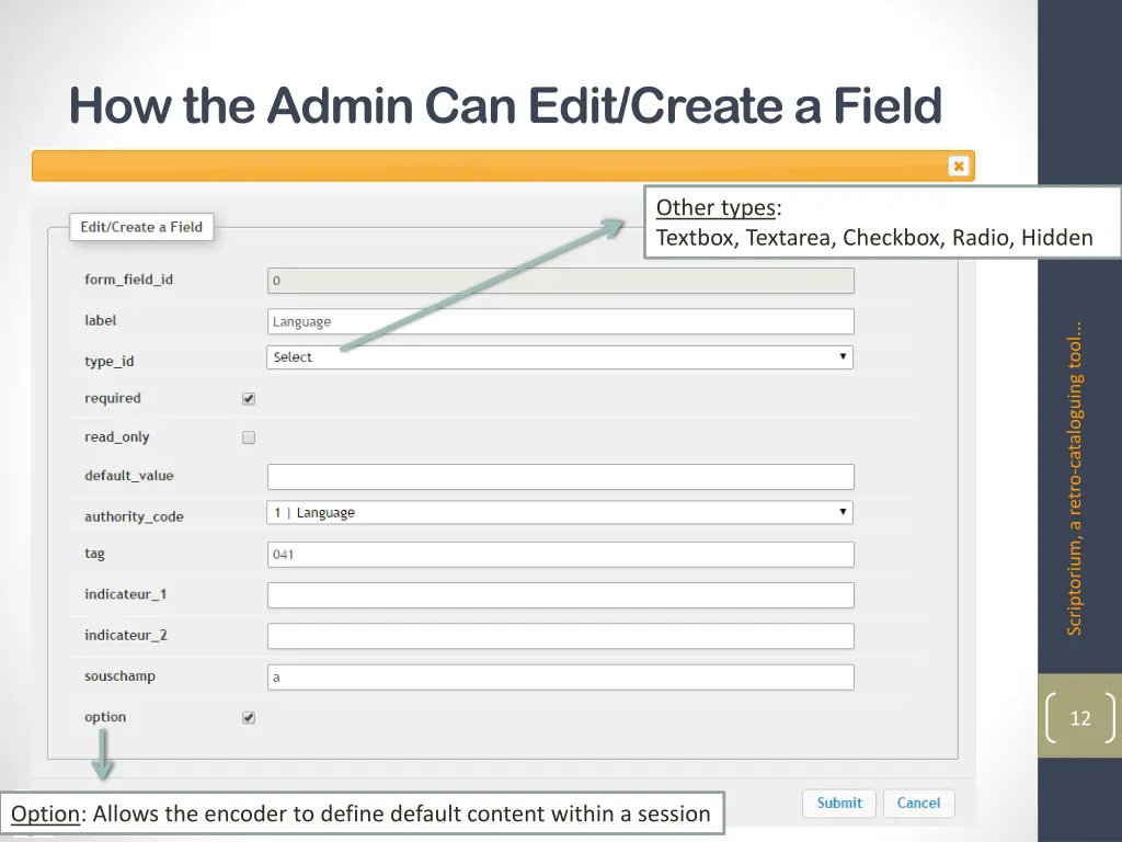 how the admin can edit create a field