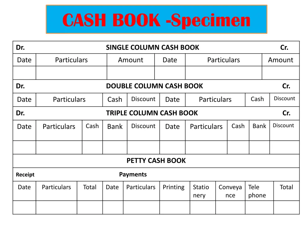 cash book specimen