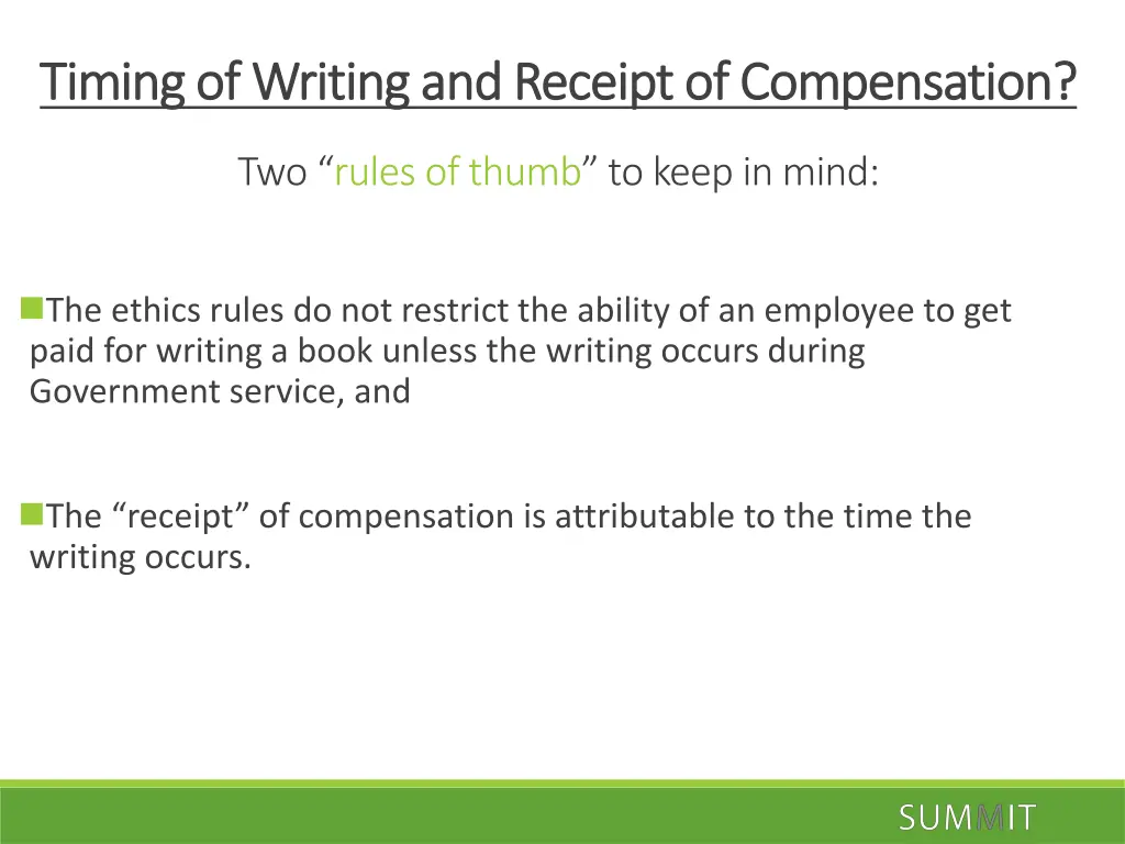 timing of writing and receipt of compensation