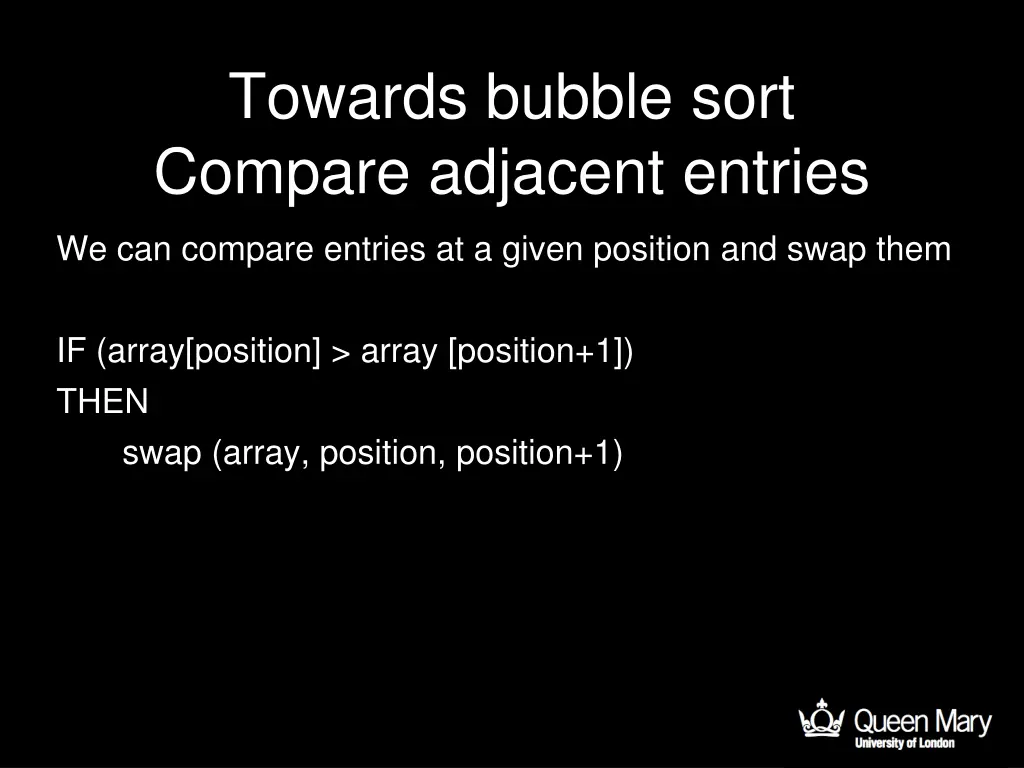 towards bubble sort compare adjacent entries