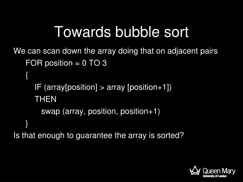 towards bubble sort