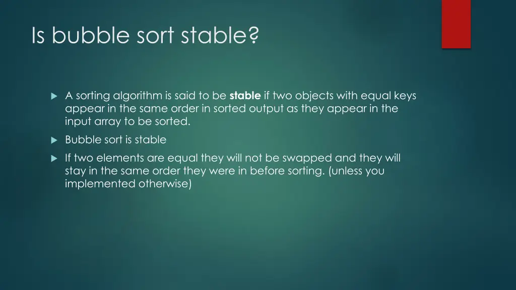 is bubble sort stable 1