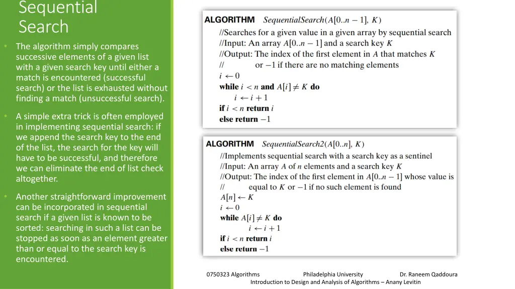 sequential search the algorithm simply compares