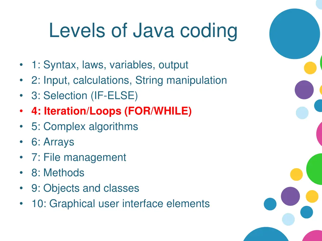 levels of java coding