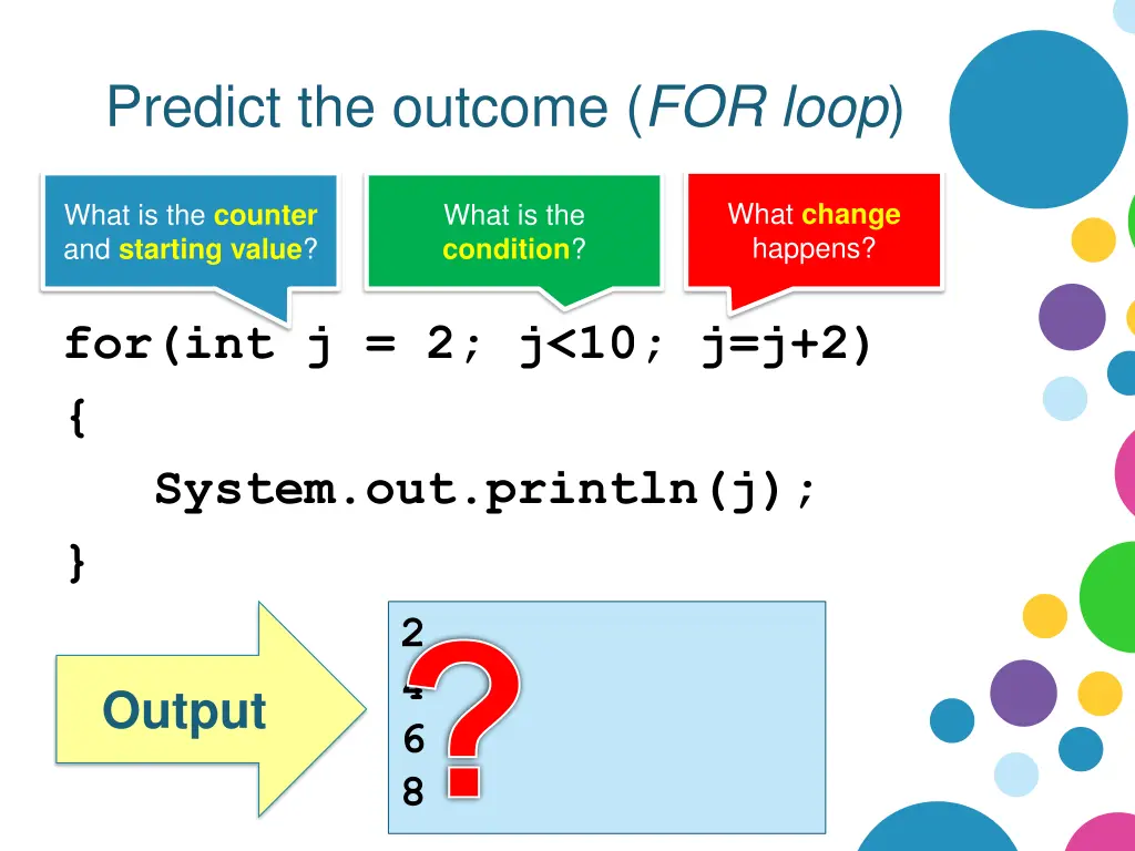 predict the outcome for loop