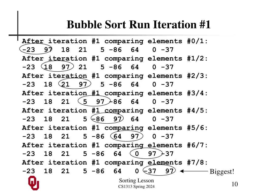 bubble sort run iteration 1