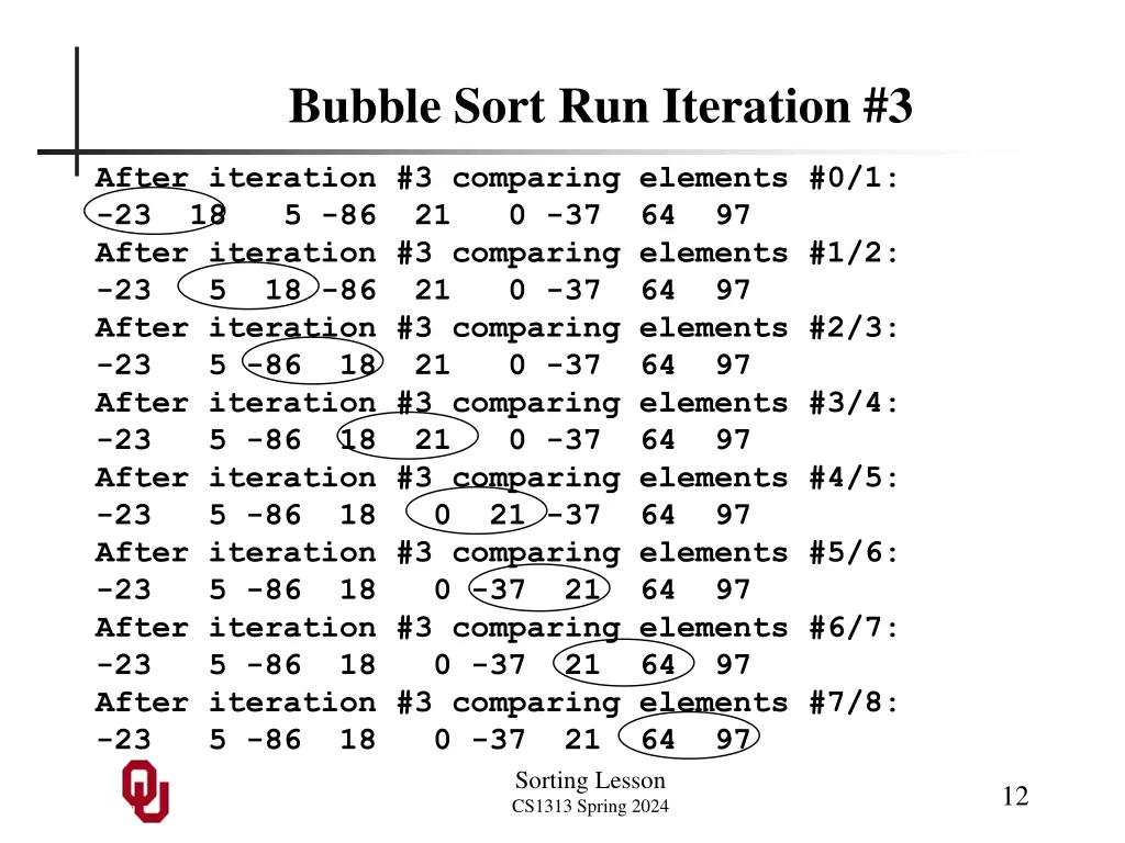 bubble sort run iteration 3