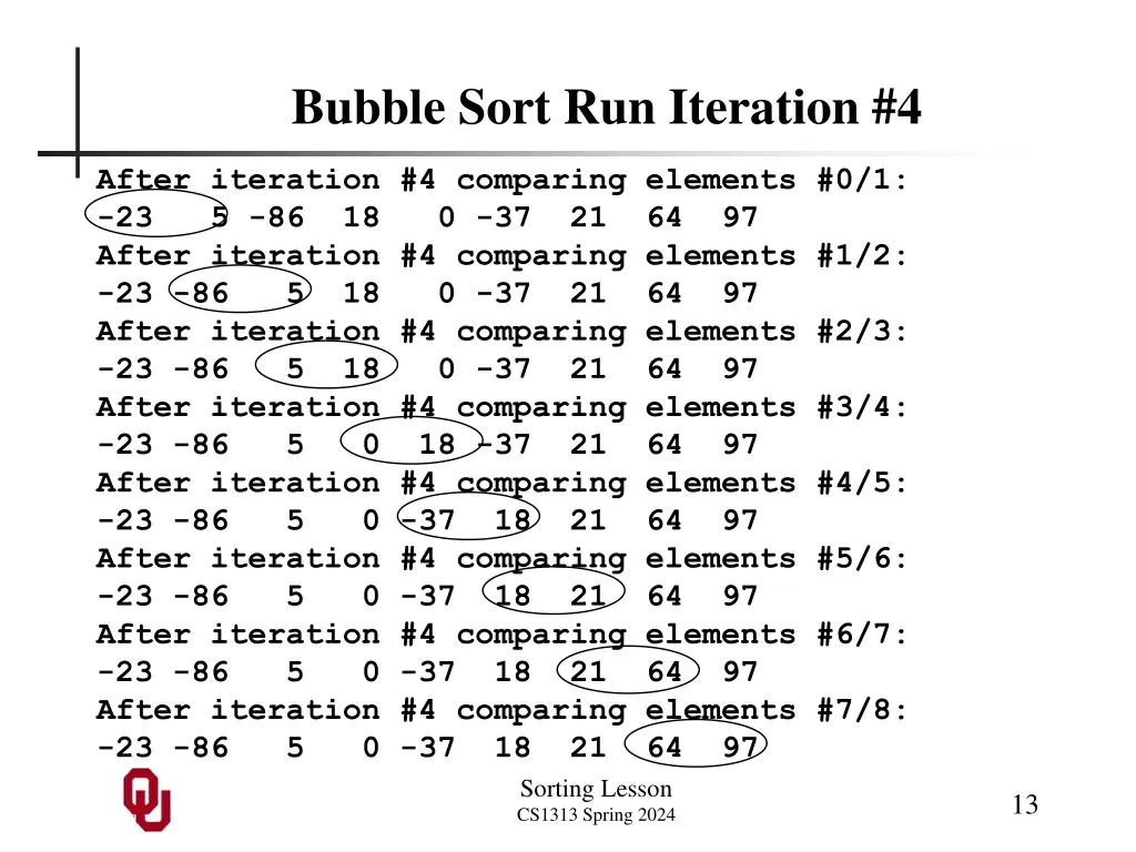 bubble sort run iteration 4