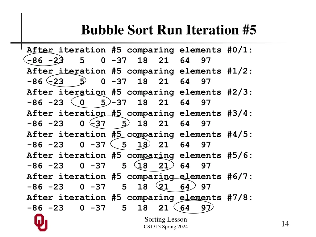 bubble sort run iteration 5