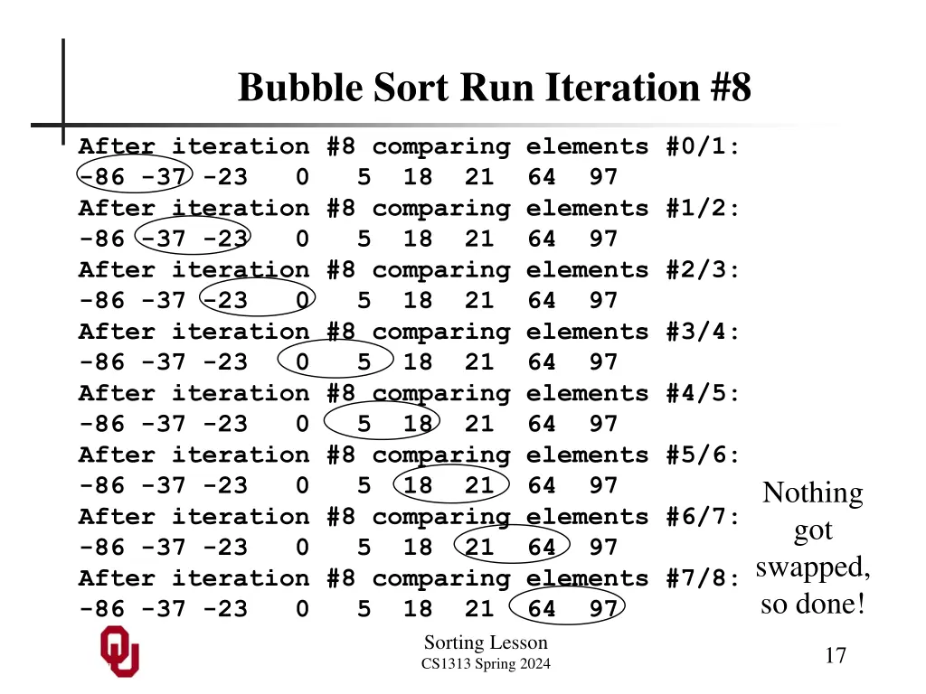 bubble sort run iteration 8