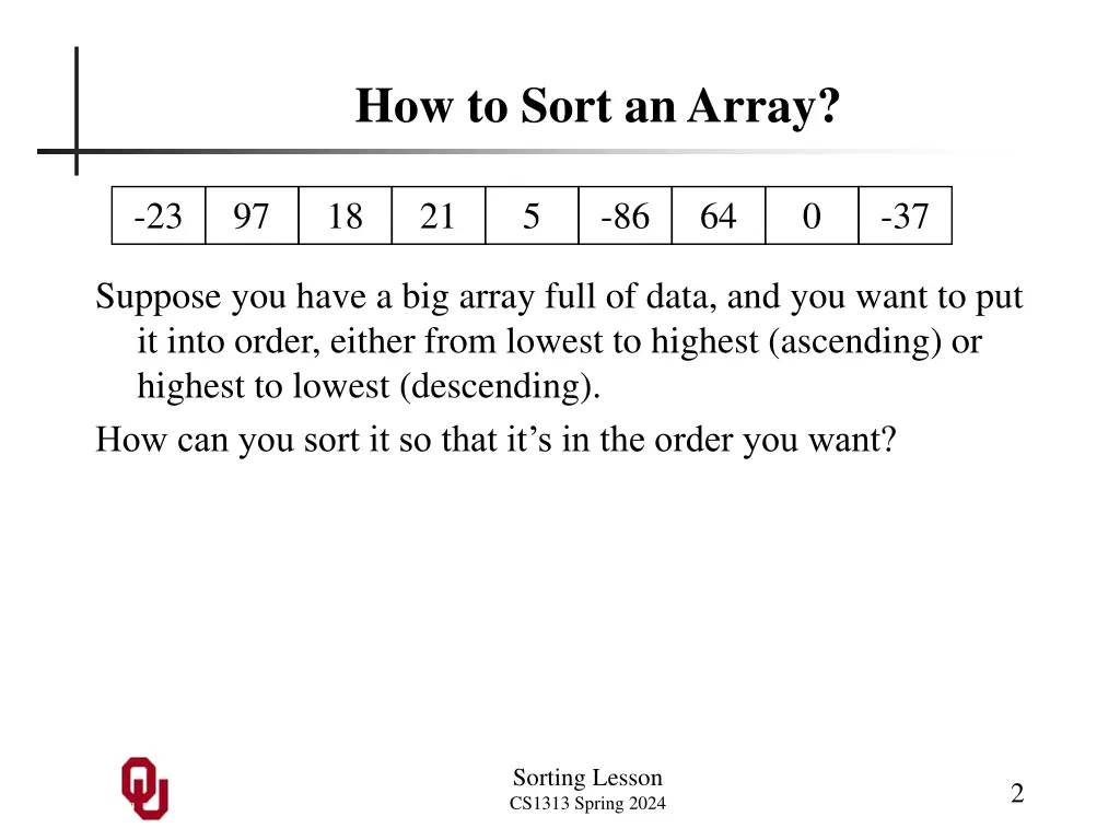 how to sort an array